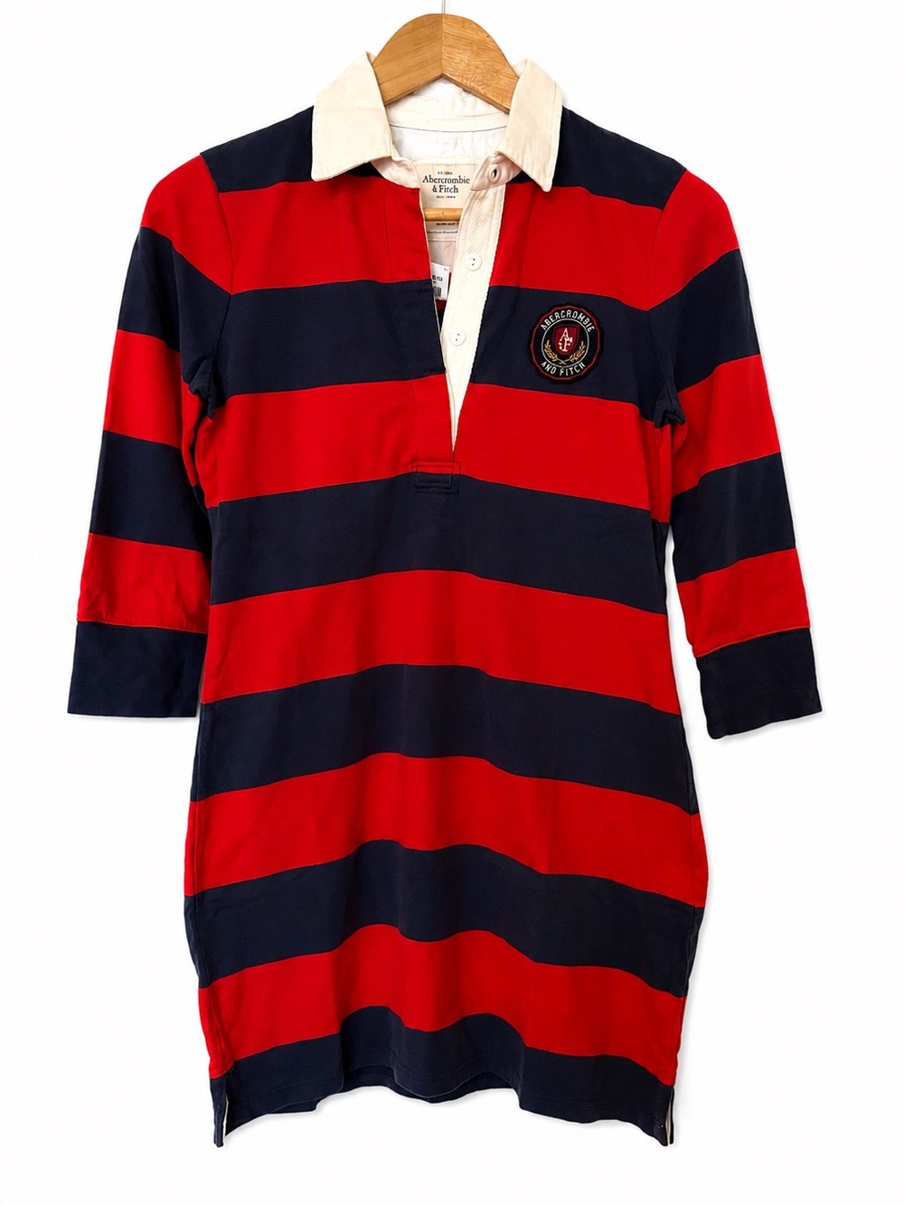 Abercrombie & Fitch Rugby Polo Dress NWT Small Red Navy Stripe Crest Logo